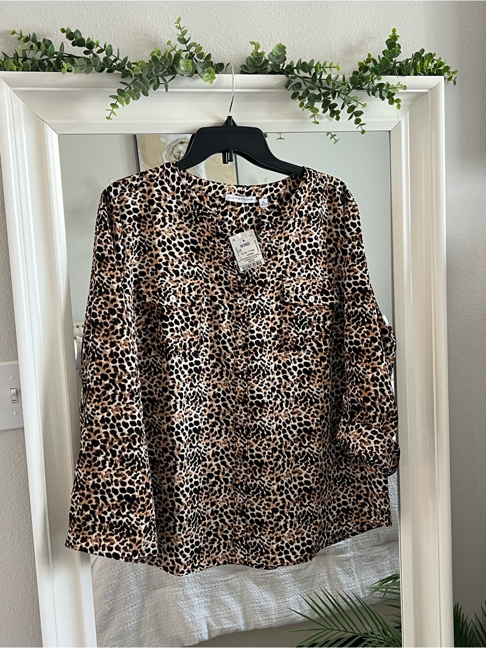 Notations Leopard Print Button-Front Blouse — Brown & Black